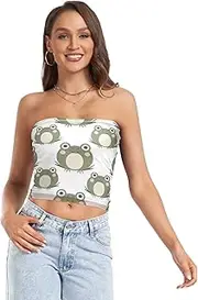 [RPLIFE] Frogs Cute Green Coastal Summer Tops, Strapless Crop Top for Women, Mesh Tube Tops, Trendy Crop Tops (S)