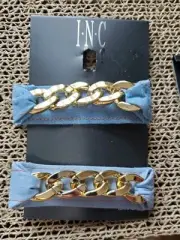 INC INTERNATIONAL CONCEPTS 2-Pc. Gold-Tone Chain & Denim Hair Barrette Set