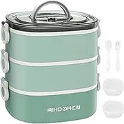 RIKDOKEN Bento Box Lunch Box, Stackable 3 Layers Containers, Portable 94OZ Large Capacity Leakproof Bento Box with Spoon & Fork & Sauce Boxes, Microwave Safe Lunch Box for Kids and Adults