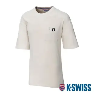 【K-SWISS】寬版水洗純棉T恤 Oversized Tee-男-米杏(108075-272)