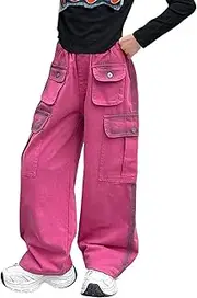 [Generic] Kids Softball Leggings Summer and Autumn New Models for Middle and Large Children with Big Pockets Retro Wide Leg Pants Trendy Loose Casual Trousers Training Pant for Toddler Girls