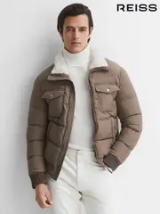 Reiss Mushroom Brown Mist Padded Faux Fur Coat (797040) | $670