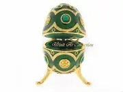 Emerald Green Egg Shaped Enameled Bejeweled Music Box