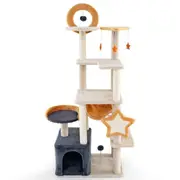 Costway 160cm Indoor Cats Tree Multi-level Cat Tower Cat Condo Furniture w/Sisal Scratching Posts & Board Beige