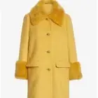 Kate Spade Fluffy Wool Faux Fur Trim Coat Yellow 0 NWT $798