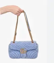 GUCCI BLUE SHEARLING MARMONT SHOULDER BAG