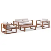 Santorini 2+1+1 Outdoor Aluminium Lounge Set with Coffee Table Teak Look - Cream
