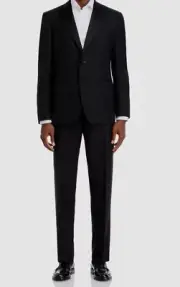 Canali Men's Black Solid Wool 2-Piece Jacket Pants Tuxedo Suit Size 54R