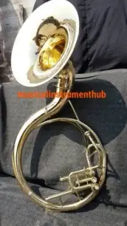 HORN SOUSAPHONE 22"BELL MADE OF PURE BRASS IN GOLDEN POLISH + CASE BOX+FREE SHIP