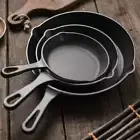 Cast Iron Skillet 3 piece-set Camping Heavy BBQ Multi Functional Frying Pan Gift