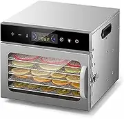 Food Dehydrator, Stainless Steel Meat Dehydrator for Jerky, 6/8/12 Trays Dehydrator Machine with Adjustable Temperature Timer, Food Dryer for Fruits, Vegetables, Dog TreatsSilver, Trays-6