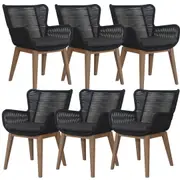 Stud Set of 6 Rope Outdoor Dining Chair with Solid Eucalyptus Timber Wood Frame