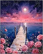 TAOPAOLAB Romantic Moonlit Pier Paint by Numbers Kit for Adults - DIY Full Moon Pier with Roses Painting on Canvas 16x20In, Acrylic Paint Set, Suitable for Beginners, Art for Home Decoration or Gifts