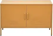 ArtissIn Locker, Metal Sideboard Buffet Cabinet Bedside Table Shoe Storage TV Cabinets Organiser Home Bedroom Kitchen Living Room Bathroom Furniture, with Adjustable Shelf Handy Hook Yellow