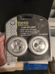 CHAMPION 3-LED Silver Taplight. Adhesive Backing, 100 Hr Runtime, 2 Pack 30401