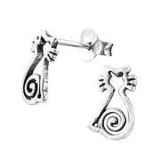 Silver Cat Stud Earrings