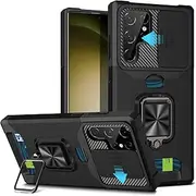 Case for Samsung Galaxy S24Plus S24+ Case, with Slide Camera Cover/Ring Kickstand & Card Holder [Compatible Magnetic Car Mount] Rugged Heavy Duty Military Grade Protective Cell Phone Case