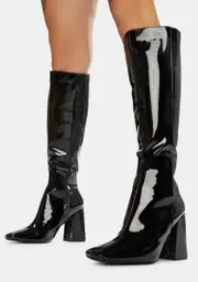 [Public Desire] Black Apology Patent Knee High Boots