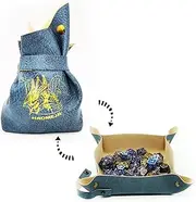 HAOMEJA DND Dice Tray Bag & Tray with Button Role Playing Dice Bag Leather dice Bag Jewelry Coin & Small Accessories Bag Storage Bag (Blue)…