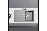 860x500mm Single Bowl With Drainer Board Granite Kitchen Laundry Sink Top/Flush/Under Mount Concrete Grey