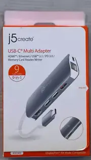 j5create USB-C to HDMI/RJ-45/USB Adapter Male to Female Multicolored (JCD383)