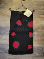 NEW Season's Designs Tree Skirt 56" Diameter Black Red Poinsettias Red Pearls