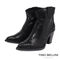 在飛比找Yahoo奇摩購物中心優惠-Tino Bellini義大利進口牛漆皮蛇紋高跟短靴_黑