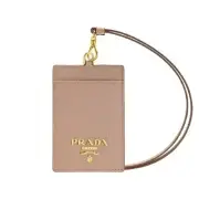 Prada Vitello Move Beige Leather Logo Plaque Lanyard Cardholder Wallet NEW