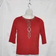 Bob Mackie Twisted Geometric Sequin Details Top Size S Red