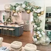 ARCADORA Balloon Garland Arch Kit - 119 Pieces Green, White & Gold Balloons, Confetti Latex Balloons For Baby Shower Wedding Birthday Graduation Anniversary Bachelorette Party Background Decorations