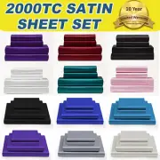 2000TC Silk Satin Sheet Set Pillowcase Flat Fitted Single/Double/Queen/King Bed