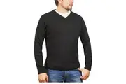 100% Shetland Ragg Wool V Neck Knit Jumper Pullover Mens Sweater Knitted - Plain Black