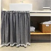 1 Panel Cotton Short Valance Curtains, Country Rustic Rod Pocket Valance for Windows Semi Sheer Half Window Curtain Short Valances for Bathroom Bedroom Basement, WxL(Grey,130x190cm(51x75in))