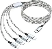 USB C Multi Charging Cable, Dual Type C Cable 1Pack 5FT, USB C Splitter with 4 Type-C Connectors,4 in 1 Multiple Nylon Braided Cable Compatible with iPhone 15 Pro Max/Samsung Galaxy/Tablets/Google.