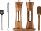 8 Inch Acacia Wooden Salt and Pepper Grinder Set with Tray, Manual Salt & Pepper