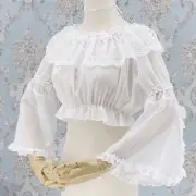 Japanese lolita blouse Flared sleeves shirt ruffled sweet chiffon bottoming Vint