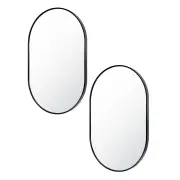 2 Set Wall Mirror Oval Aluminum Frame Bathroom 50x75cm BLACK