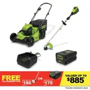 GREENWORKS 60V Brushless 1x4.0Ah 460mm (18") Steel Deck Lawn Mower and Multi-Tool with Line Trimmer Attachment Kit 1305907AU