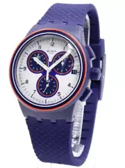 Swiss Swatch Originals PARABORDO Blue Silicone Chrono Date Watch SUSN412 $130