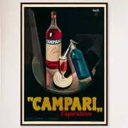 Galrie Campari L'aperitivo Vintage Framed Advertising Poster for Home and Bar Decor, Black Frame, A3 30 x 42cm (12 x 16inch)