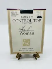 Kathie Lee Queen Size 3X Control Top Pantyhose Off Black Sandalfoot Sheer