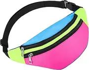 80s 90s Neon Fanny Pack for Women Adjustable Retro Two Pockets Waist Bags Lightweight Belt Bags Waterproof Traveling Running Bags for Women Men Travel Festival Theme Party (Stylish Style)