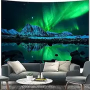 Apdidl Galaxy Mountain Wall Tapestry for Bedroom Aesthetic, Nature Outer Space Starry Night Tapestries Wall Hanging, Green Landscape Ceiling Backdrop Decor for Living Room Dorm (51"X60")