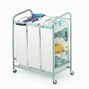 Metal Rolling Laundry Hamper- 3 bags with casters