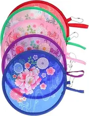 jojofuny 5pcs Round Foldable Hand Fan Compact Handheld Fans for Safe Summer Cooling for Outdoor Activities Vibrant Peony Colors for Parties and Celebrations