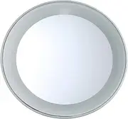 TWEEZERMAN 15x Magnification LED Light Vanity Mirror with Suction Cups 9cm Diameter Silver