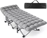 Lightweight Folding Cot with Gray Mattress - Perfect for Camping or Travel