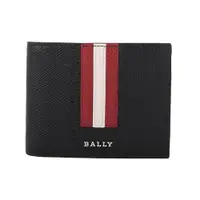 在飛比找ETMall東森購物網優惠-BALLY - 防刮皮革紅白條紋對開6卡短夾 (黑色)