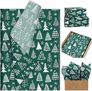 100 Sheets 20 * 14 Inches Christmas Tissue Paper for Gift Bags Green Boho Xmas Tree Printed Tissue Paper for Gift Wrapping for Winter Holidays Christmas Party DIY Craft