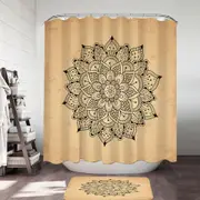 Black Mandala over Light Tan Shower Curtain